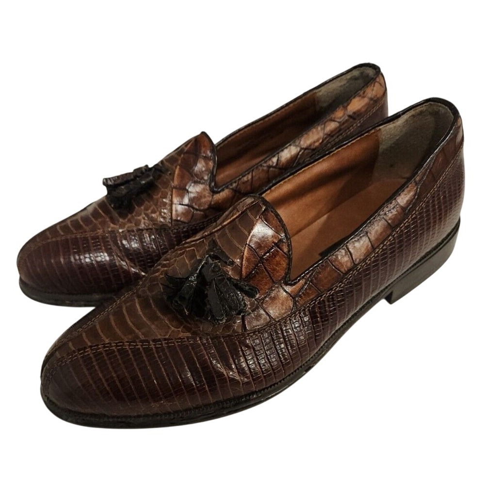 Stacy Adams Exotic Snake Skin Leather Tassel‎ Loafers Shoes Mens Dress US 9.5